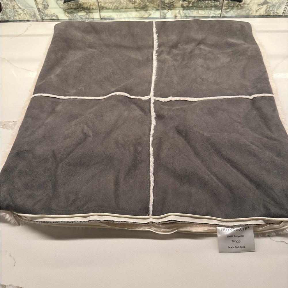 Frontgate Gray Faux Suede and Cream Sherpa 20" Square Pillow Cover